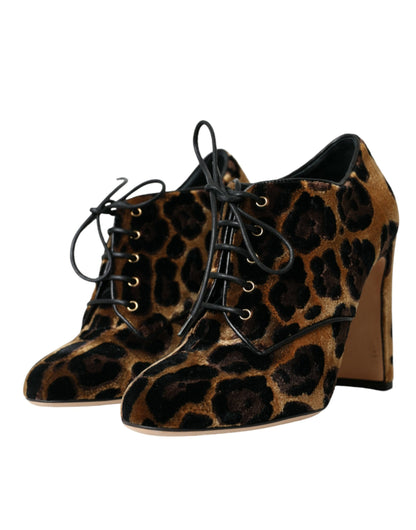 Dolce &amp; Gabbana Dolce &amp; Gabbana Brown Leopard Hair Lace Up Booties Shoes/EU36/US5.5/Brown