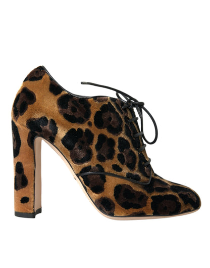 Dolce &amp; Gabbana Dolce &amp; Gabbana Brown Leopard Hair Lace Up Booties Shoes/EU37.5/US7/Brown