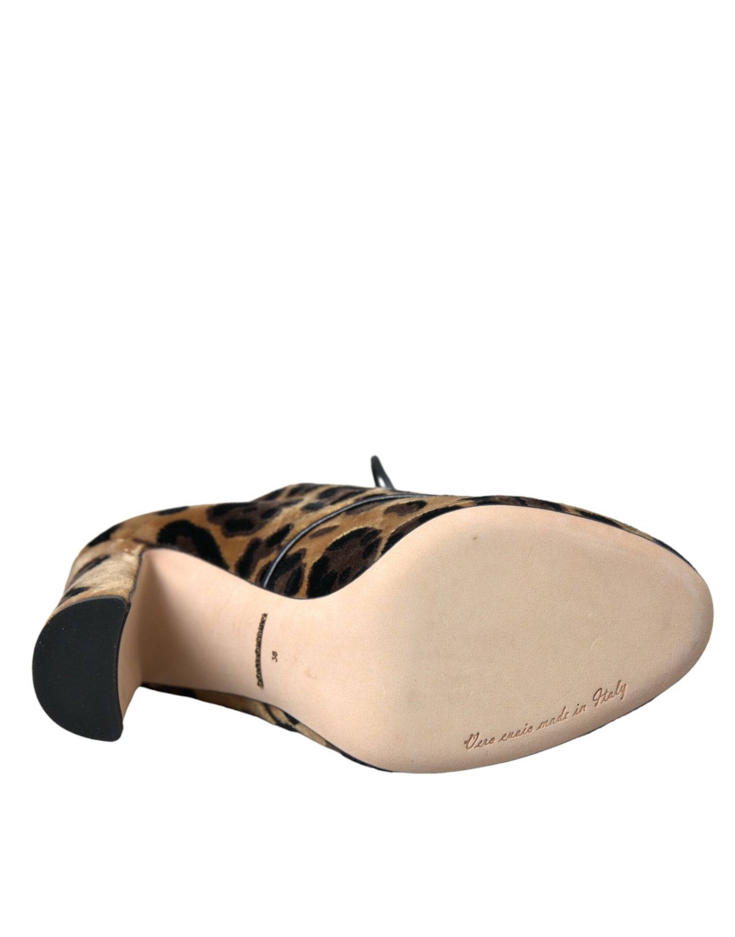 Dolce &amp; Gabbana Dolce &amp; Gabbana Brown Leopard Hair Lace Up Booties Shoes/EU35/US4.5/Brown