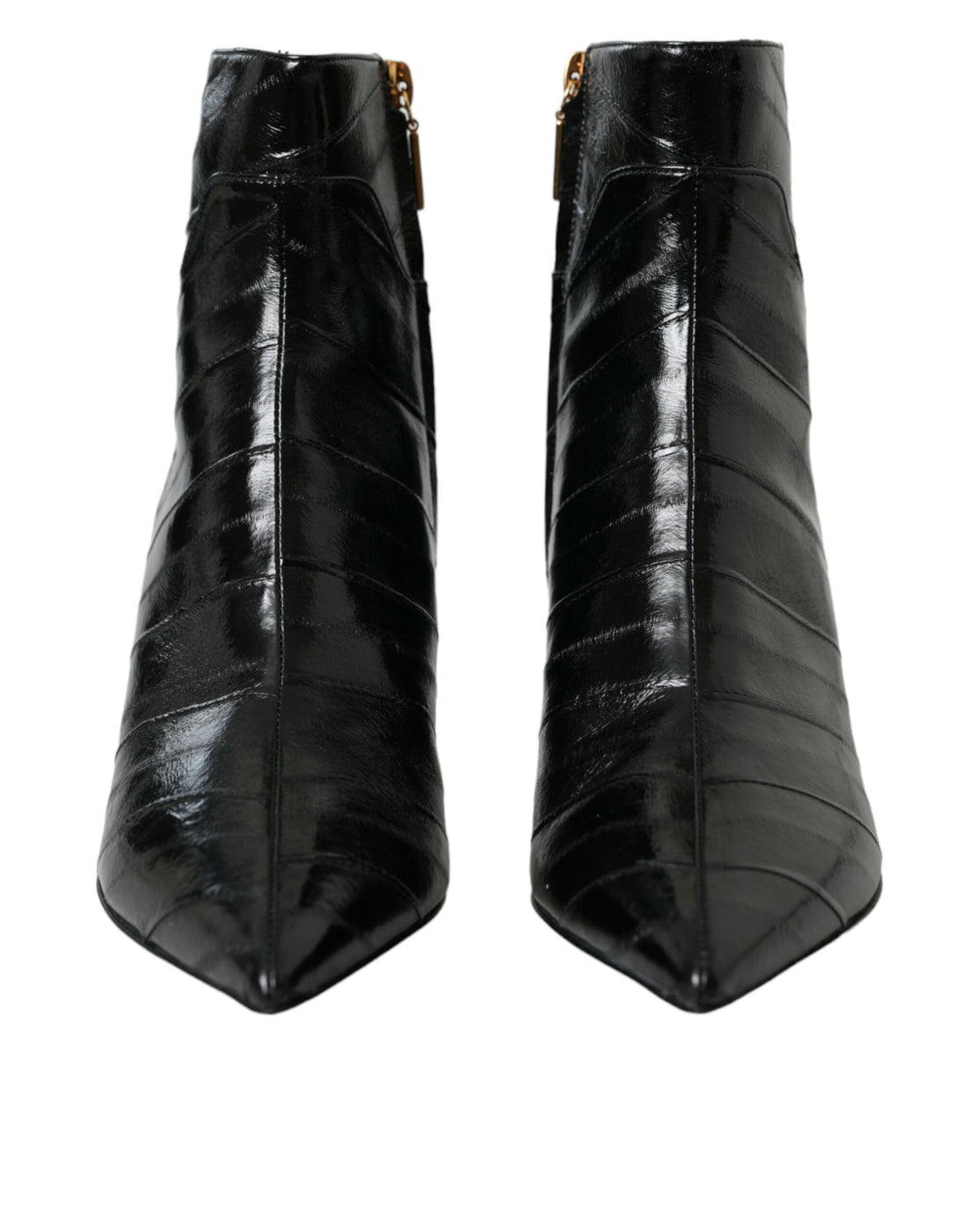 Dolce &amp; Gabbana Dolce &amp; Gabbana Black Eel Leather Logo Short Boots Shoes/EU37/US6.5/Black