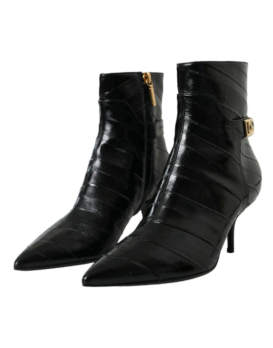 Dolce & Gabbana Dolce & Gabbana Black Eel Leather Logo Short Boots Shoes/EU37/US6.5/Black