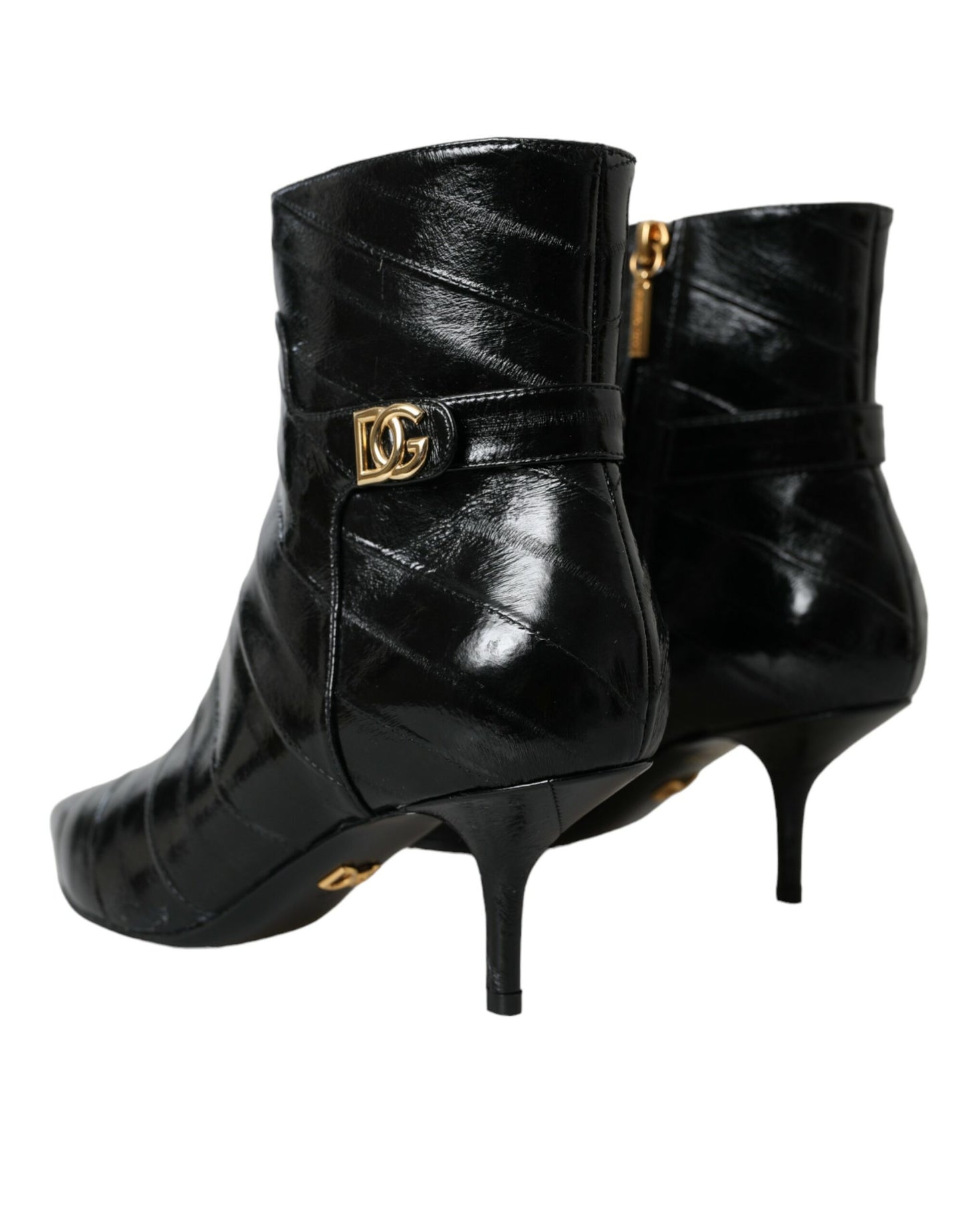 Dolce & Gabbana Dolce & Gabbana Black Eel Leather Logo Short Boots Shoes/EU37/US6.5/Black