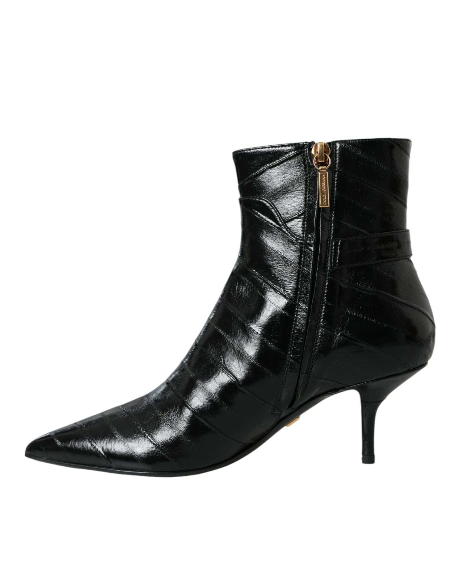 Dolce &amp; Gabbana Dolce &amp; Gabbana Black Eel Leather Logo Short Boots Shoes/EU37/US6.5/Black