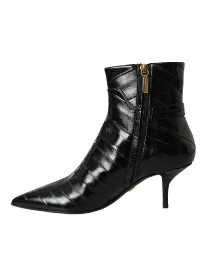 Dolce &amp; Gabbana Dolce &amp; Gabbana Black Eel Leather Logo Short Boots Shoes/EU37/US6.5/Black