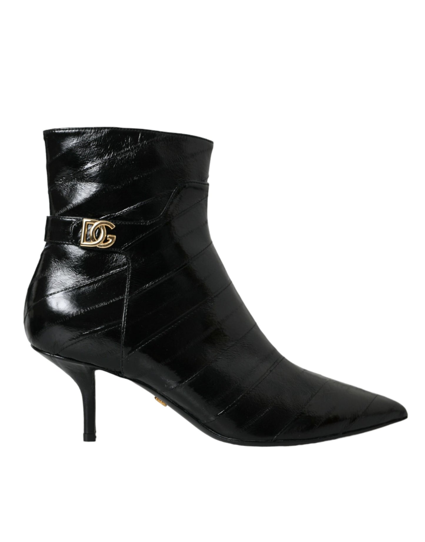 Dolce & Gabbana Dolce & Gabbana Black Eel Leather Logo Short Boots Shoes/EU37/US6.5/Black