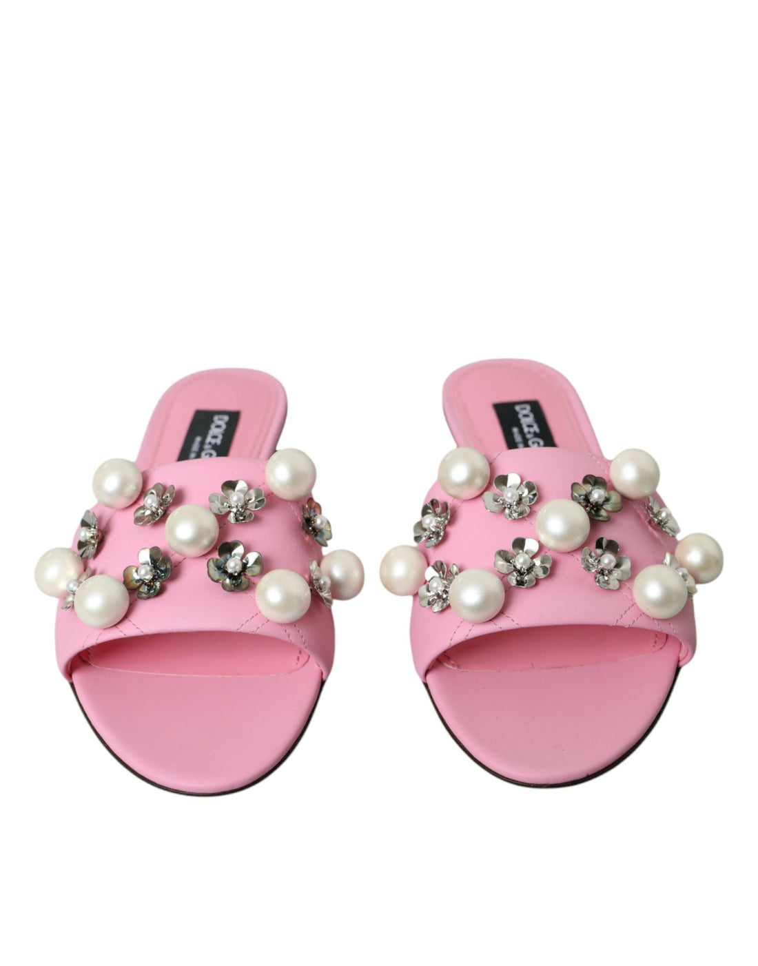 Dolce &amp; Gabbana Dolce &amp; Gabbana Pink Embellished Leather Flats Sandals Shoes/EU39/US8.5/Pink