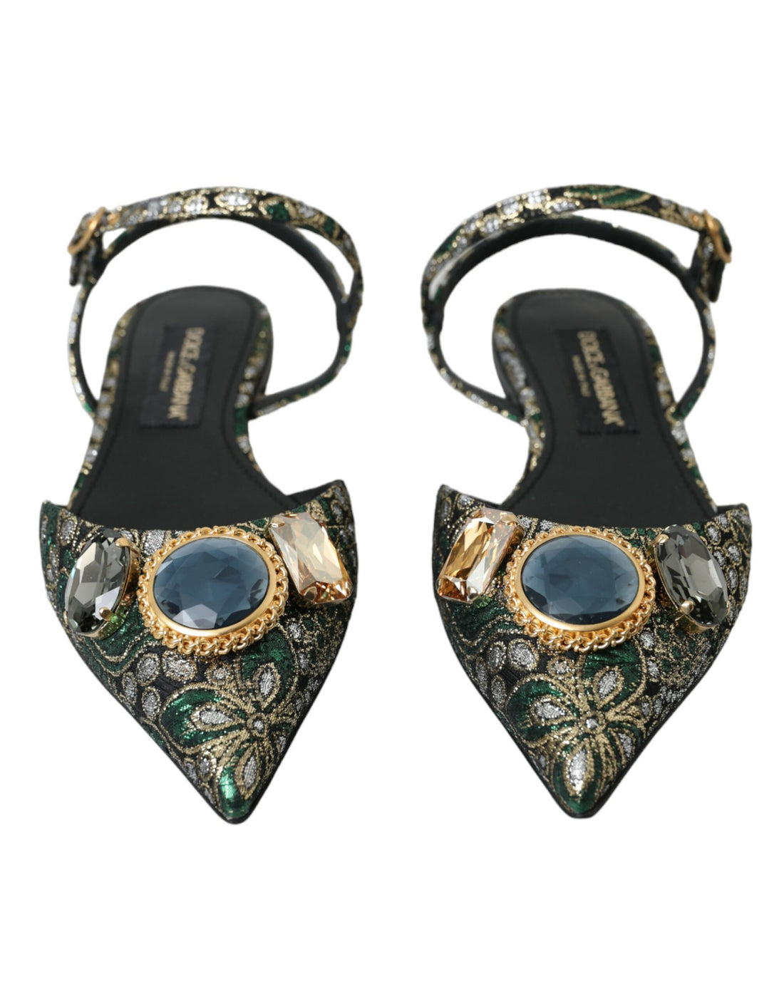 Dolce &amp; Gabbana Dolce &amp; Gabbana Multicolor Jacquard Crystal Slingback Sandals Shoes/EU40/US9.5/Multicolor