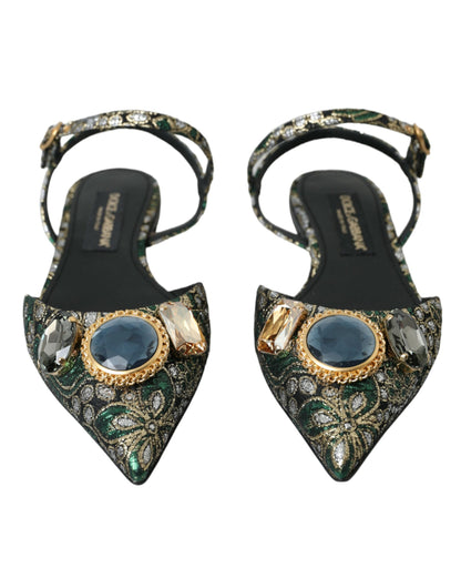 Dolce &amp; Gabbana Dolce &amp; Gabbana Multicolor Jacquard Crystal Slingback Sandals Shoes/EU40/US9.5/Multicolor