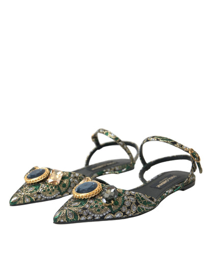 Dolce &amp; Gabbana Dolce &amp; Gabbana Multicolor Jacquard Crystal Slingback Sandals Shoes/EU40/US9.5/Multicolor