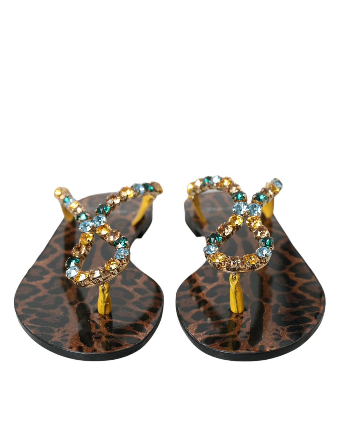 Dolce &amp; Gabbana Dolce &amp; Gabbana Mustard Crystal Calf Leather Beachwear Shoes/EU35/US4.5/Multicolor