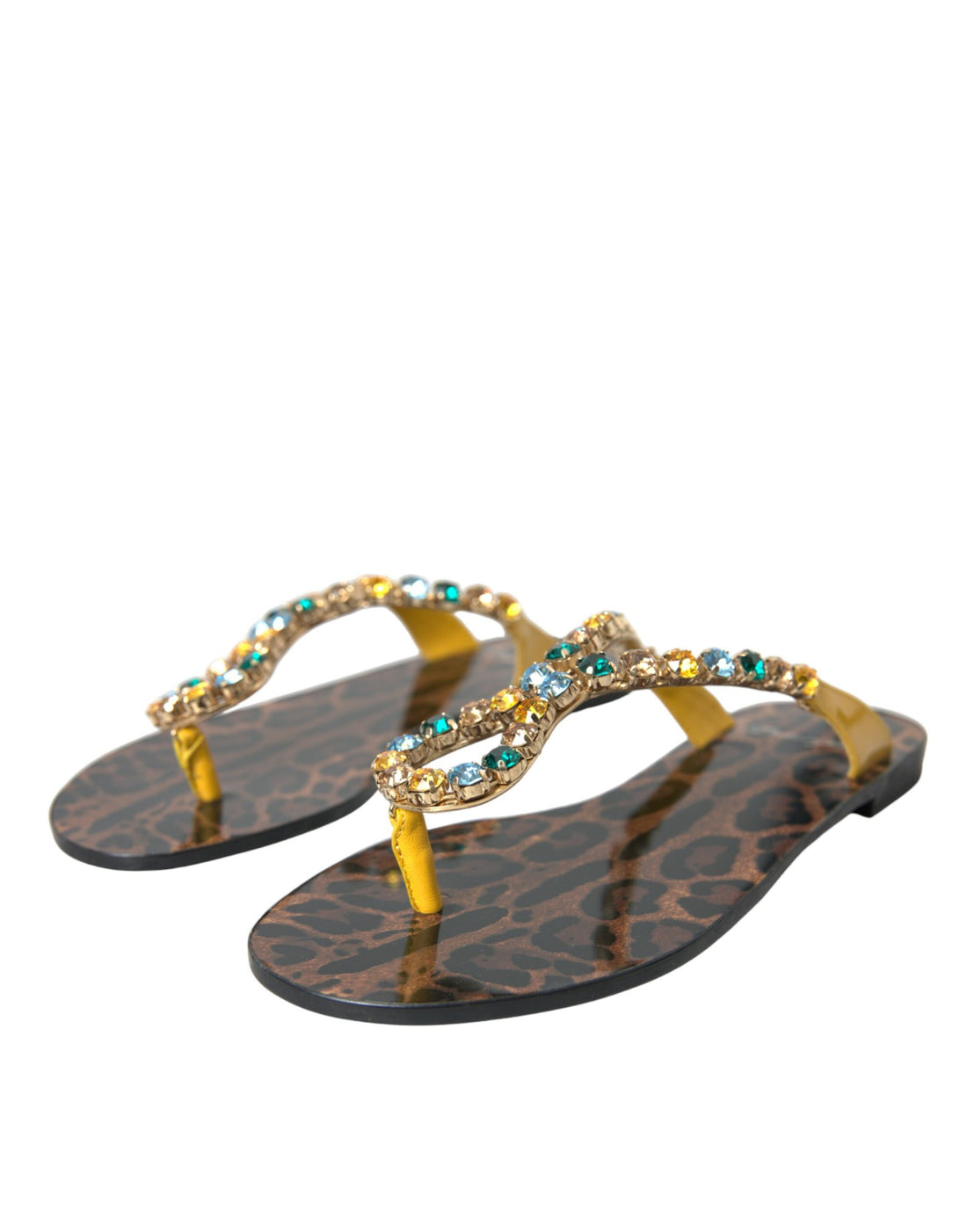 Dolce &amp; Gabbana Dolce &amp; Gabbana Mustard Crystal Calf Leather Beachwear Shoes/EU35/US4.5/Multicolor