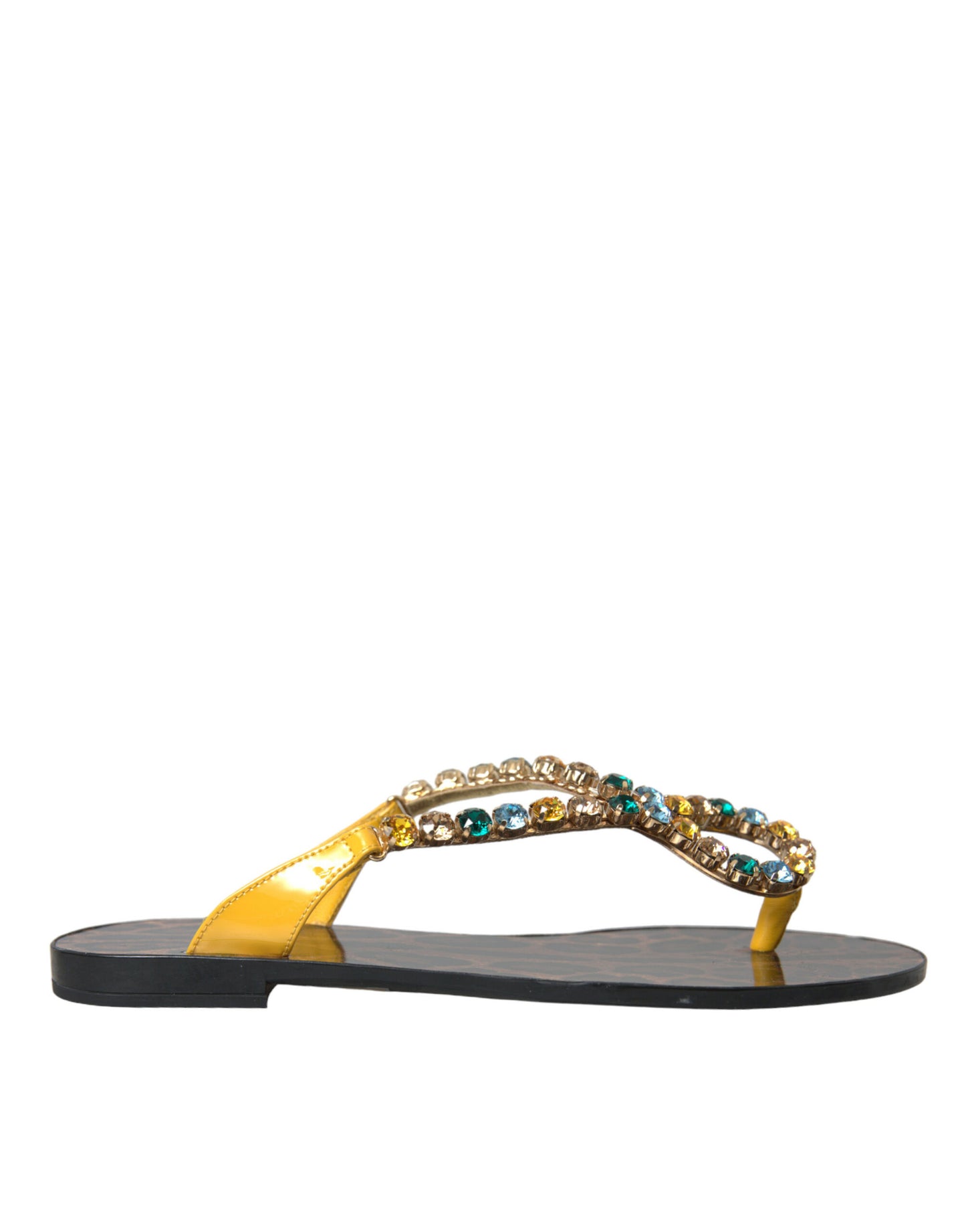 Dolce & Gabbana Dolce & Gabbana Mustard Crystal Calf Leather Beachwear Shoes/EU35/US4.5/Multicolor