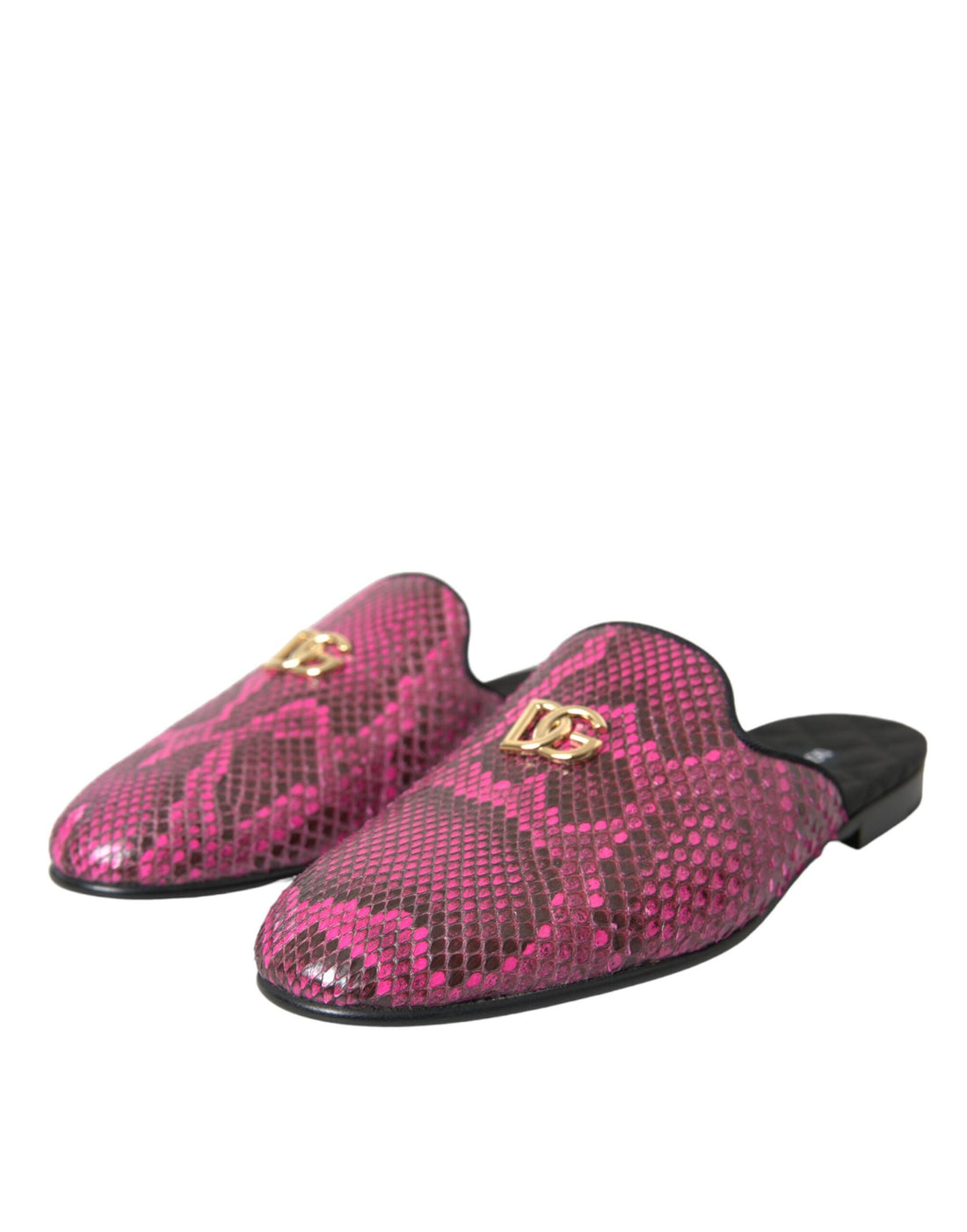 Dolce &amp; Gabbana Dolce &amp; Gabbana Fuchsia Python Logo Mule Flat Sandals Shoes/EU39/US8.5/Fuchsia
