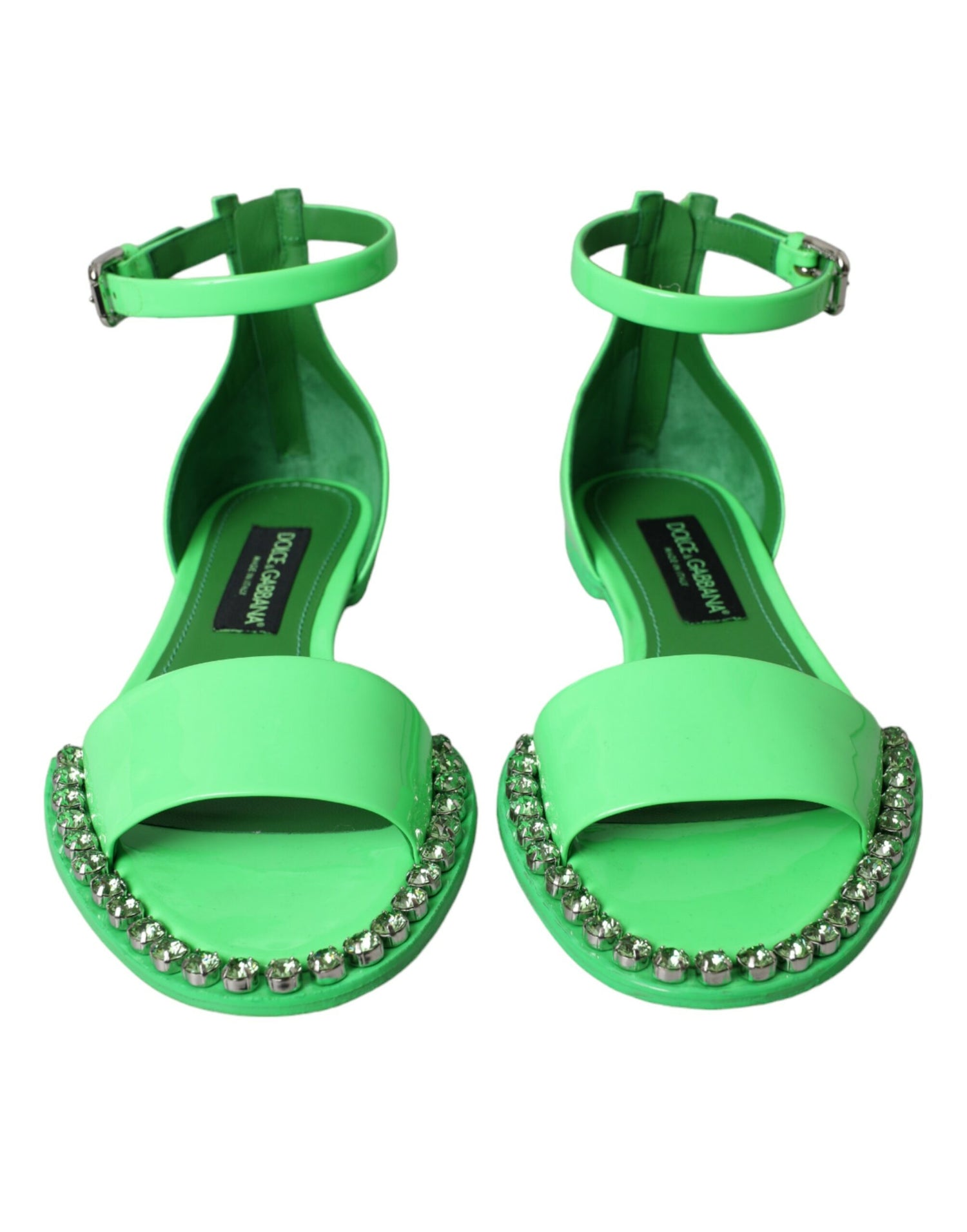 Dolce &amp; Gabbana Dolce &amp; Gabbana Neon Green Crystal Ankle Strap Sandals Shoes/EU39/US8.5/Green