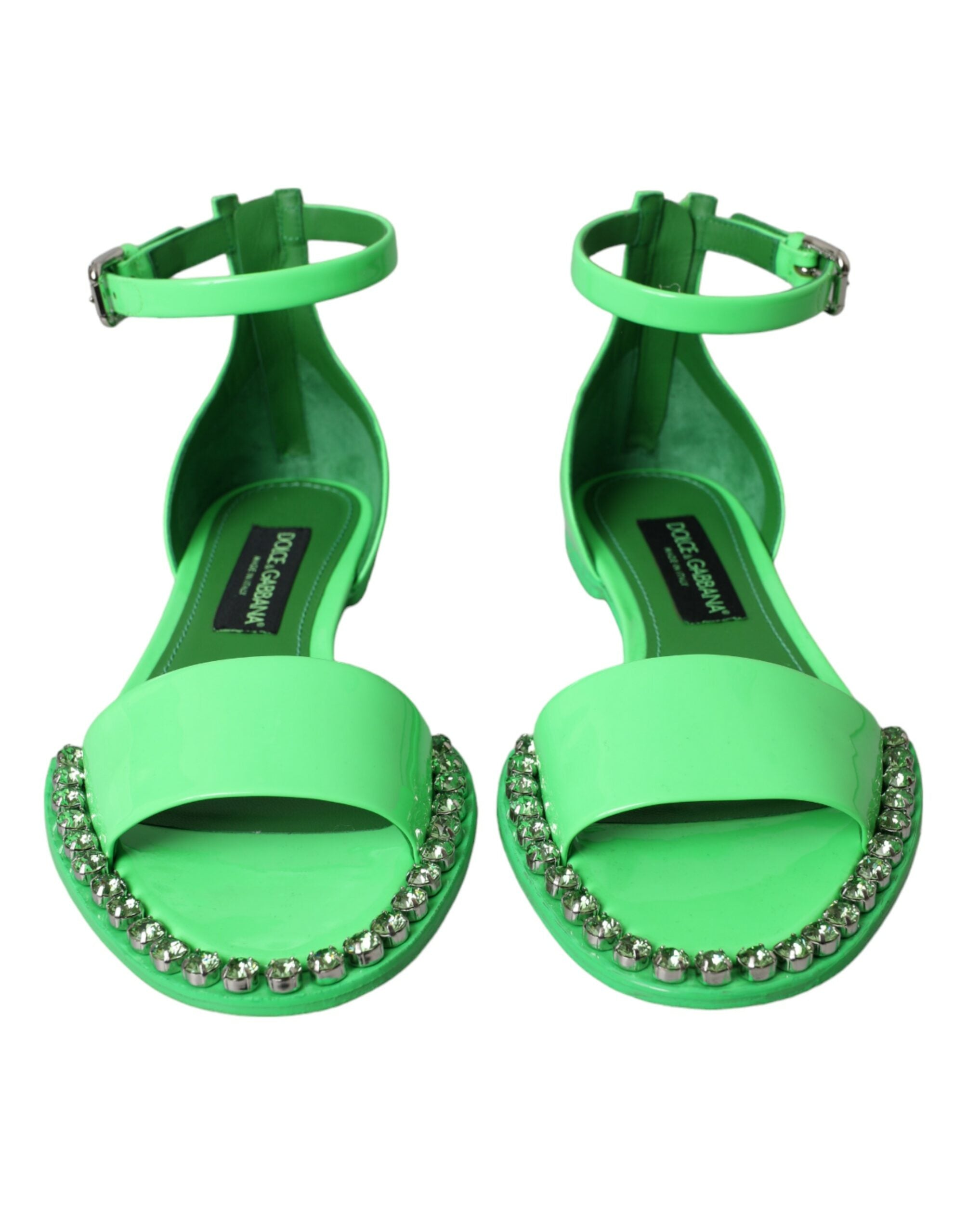 Dolce &amp; Gabbana Dolce &amp; Gabbana Neon Green Crystal Ankle Strap Sandals Shoes/EU39/US8.5/Green