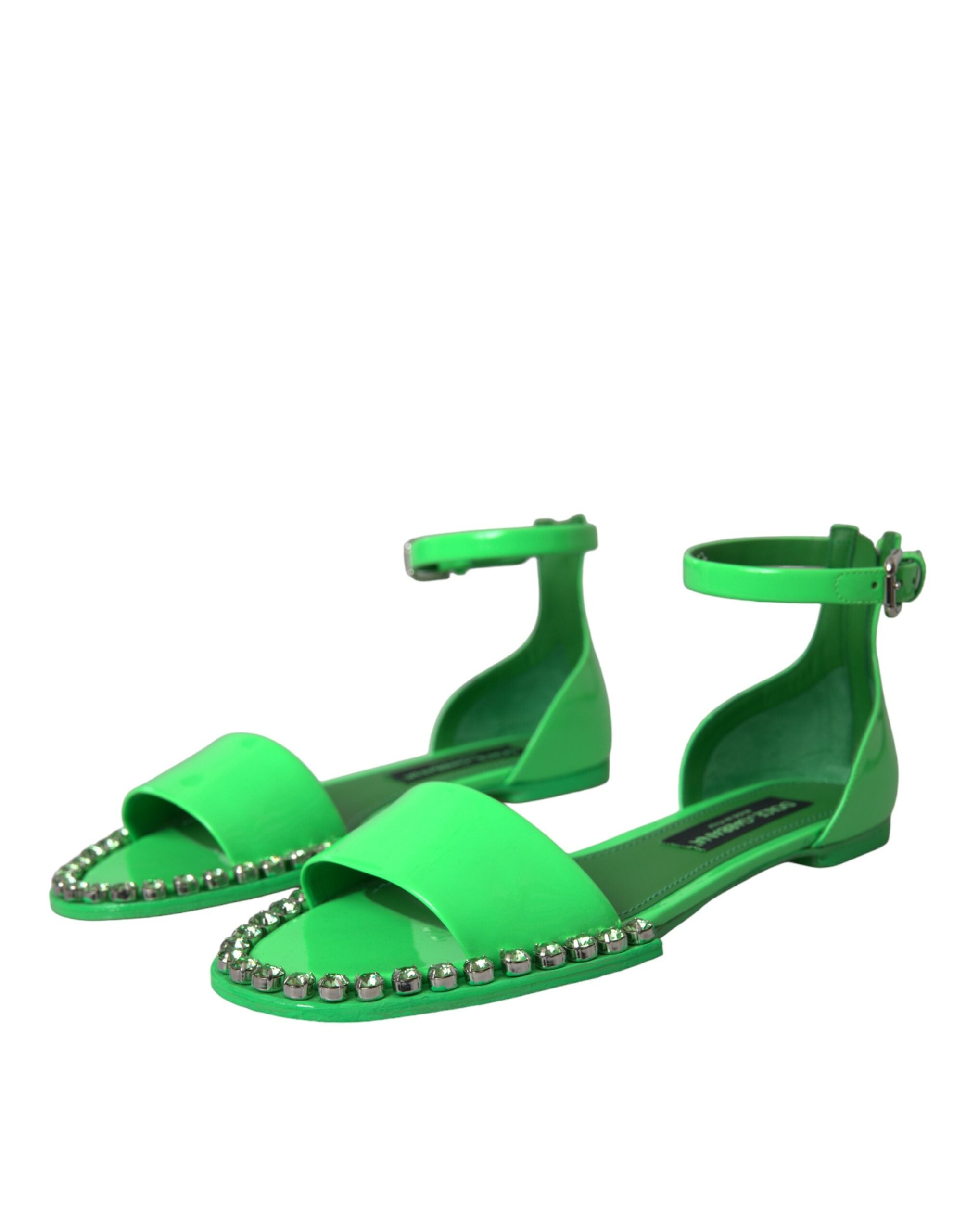 Dolce &amp; Gabbana Dolce &amp; Gabbana Neon Green Crystal Ankle Strap Sandals Shoes/EU39/US8.5/Green