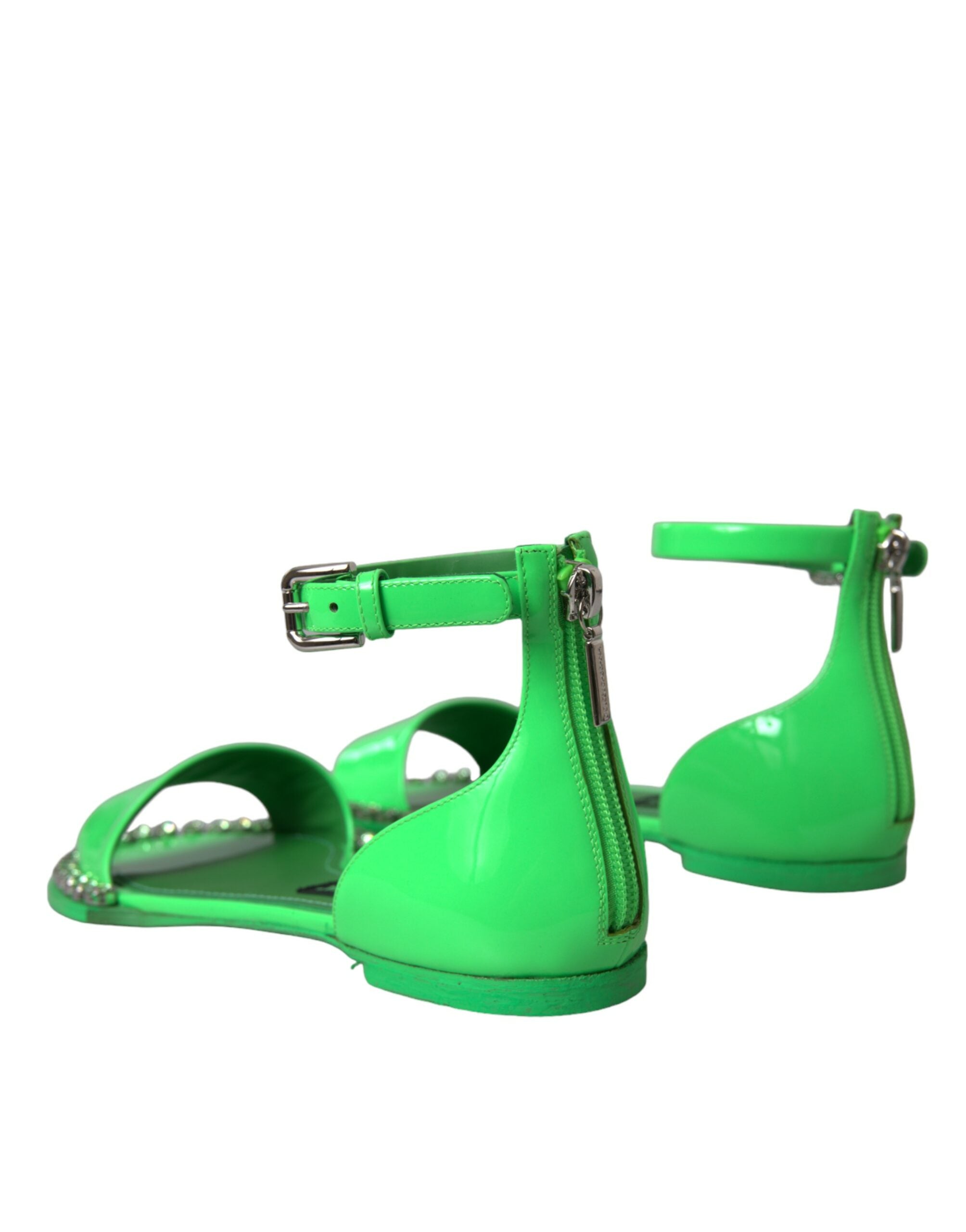 Dolce &amp; Gabbana Dolce &amp; Gabbana Neon Green Crystal Ankle Strap Sandals Shoes/EU39/US8.5/Green