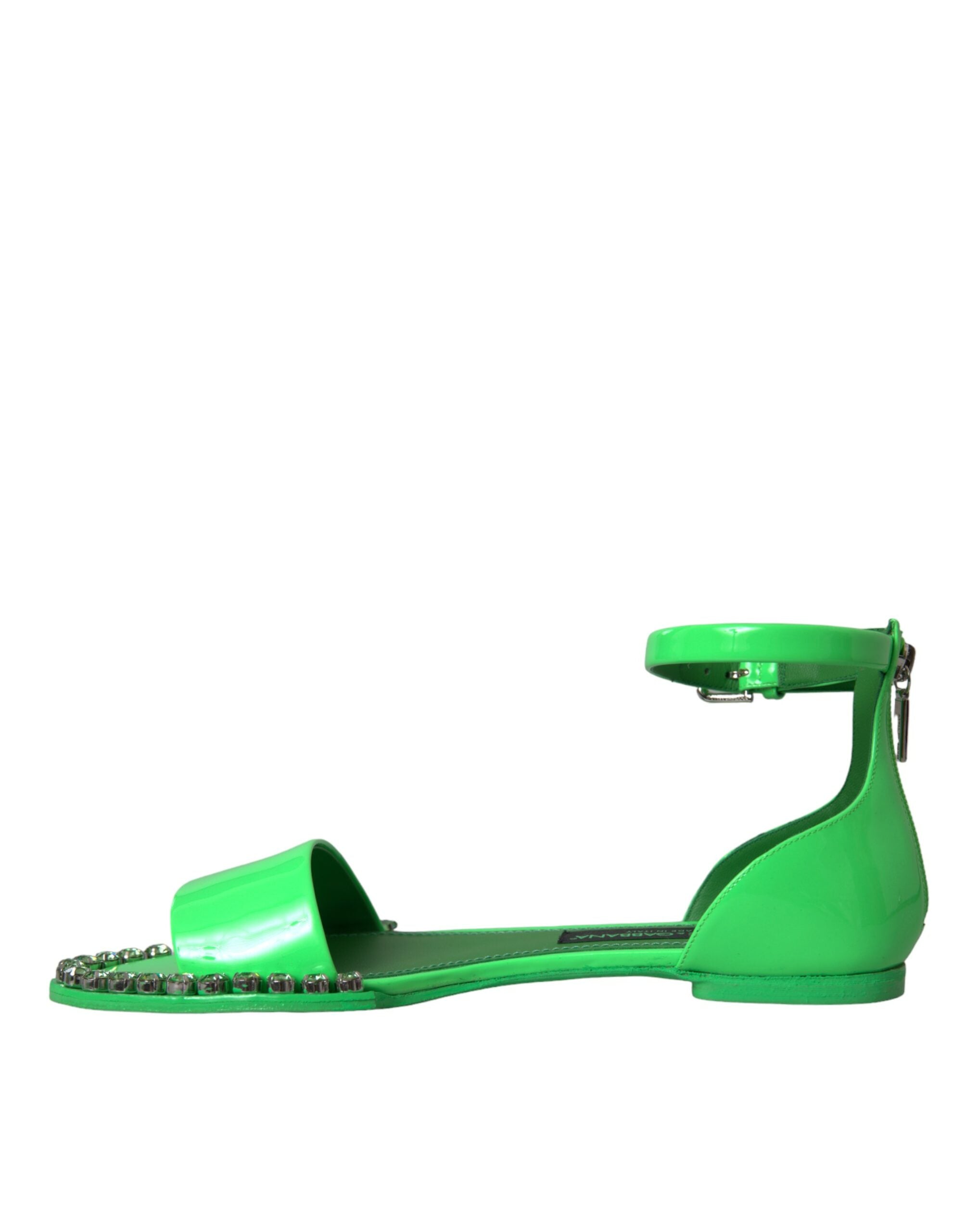 Dolce &amp; Gabbana Dolce &amp; Gabbana Neon Green Crystal Ankle Strap Sandals Shoes/EU39/US8.5/Green