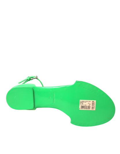 Dolce &amp; Gabbana Dolce &amp; Gabbana Neon Green Crystal Ankle Strap Sandals Shoes/EU39/US8.5/Green