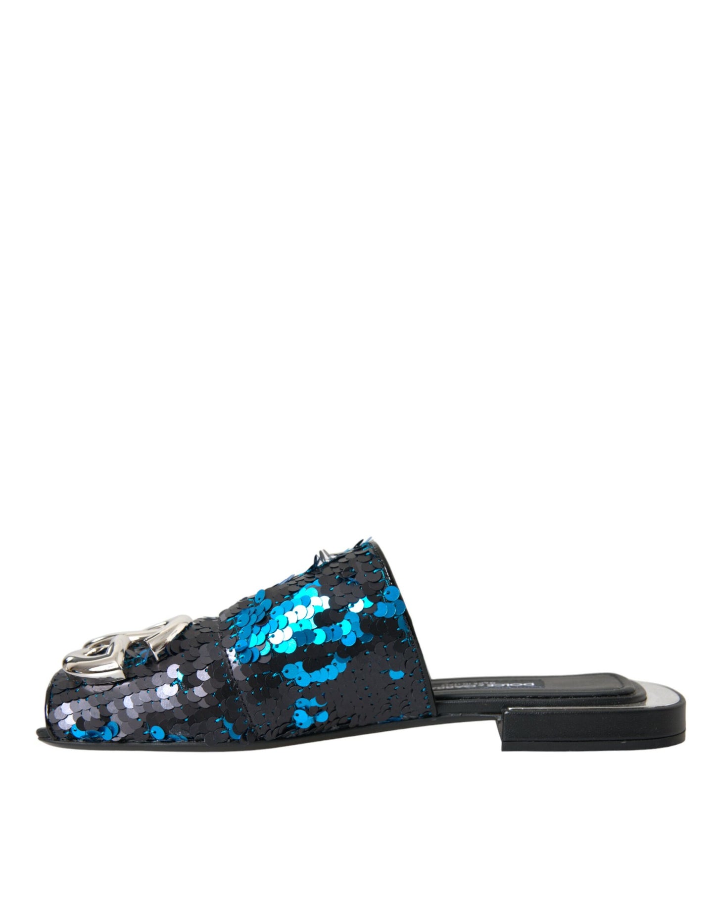 Dolce & Gabbana Dolce & Gabbana Blue Sequin Logo Slides Sandals Shoes/EU39/US8.5/Black and Blue