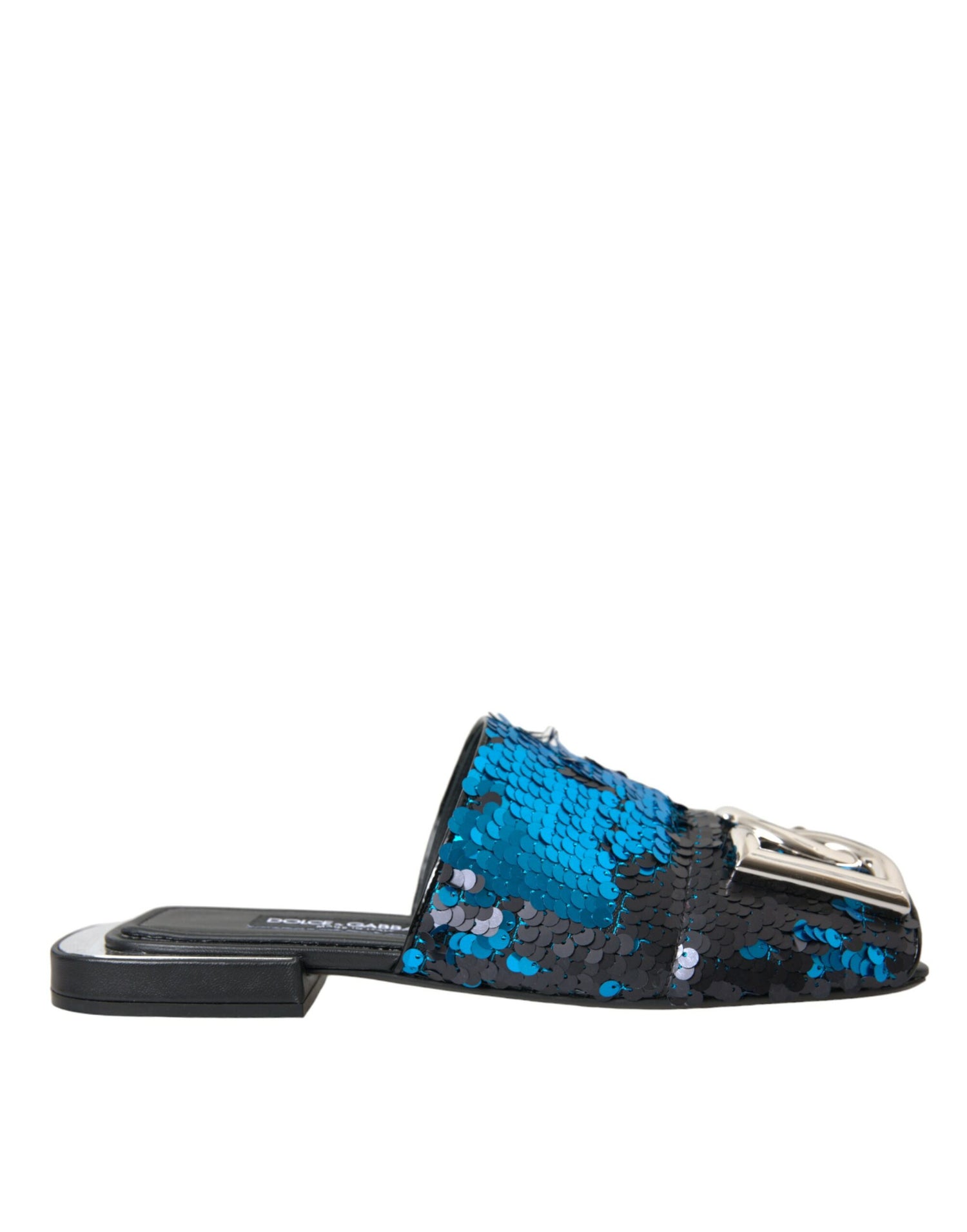 Dolce &amp; Gabbana Dolce &amp; Gabbana Blue Sequin Logo Slides Sandals Shoes/EU39/US8.5/Black and Blue