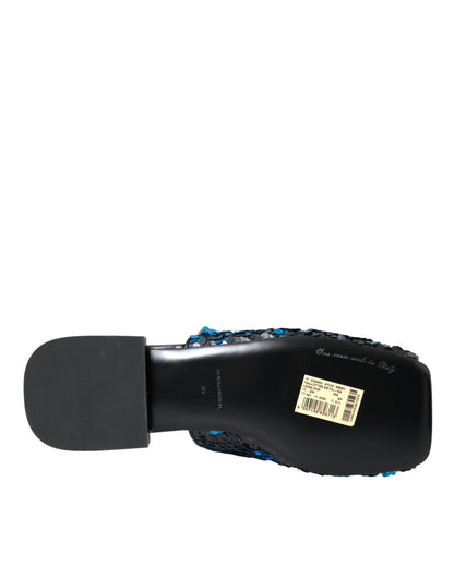Dolce &amp; Gabbana Dolce &amp; Gabbana Blue Sequin Logo Slides Sandals Shoes/EU39/US8.5/Black and Blue