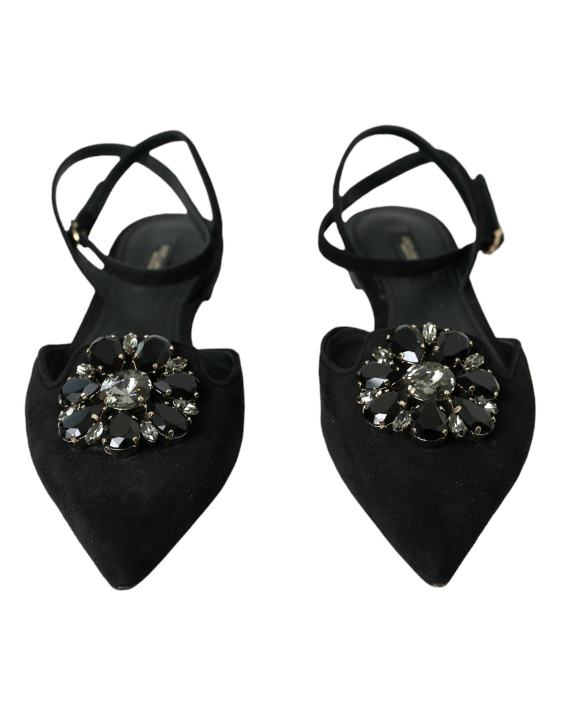 Dolce &amp; Gabbana Dolce &amp; Gabbana Black Leather Crystal Slingback Sandals Shoes/EU38/US7.5/Black