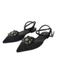 Dolce & Gabbana Dolce & Gabbana Black Leather Crystal Slingback Sandals Shoes/EU38/US7.5/Black