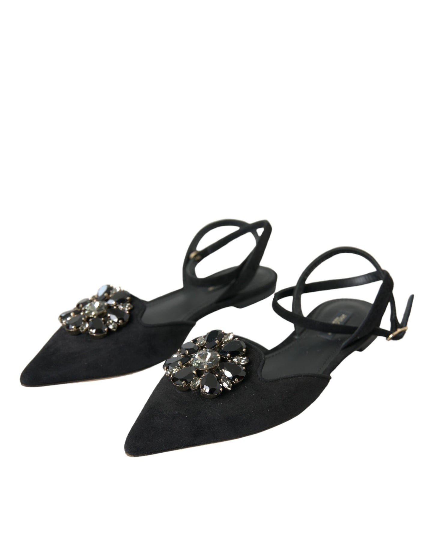 Dolce & Gabbana Dolce & Gabbana Black Leather Crystal Slingback Sandals Shoes/EU38/US7.5/Black