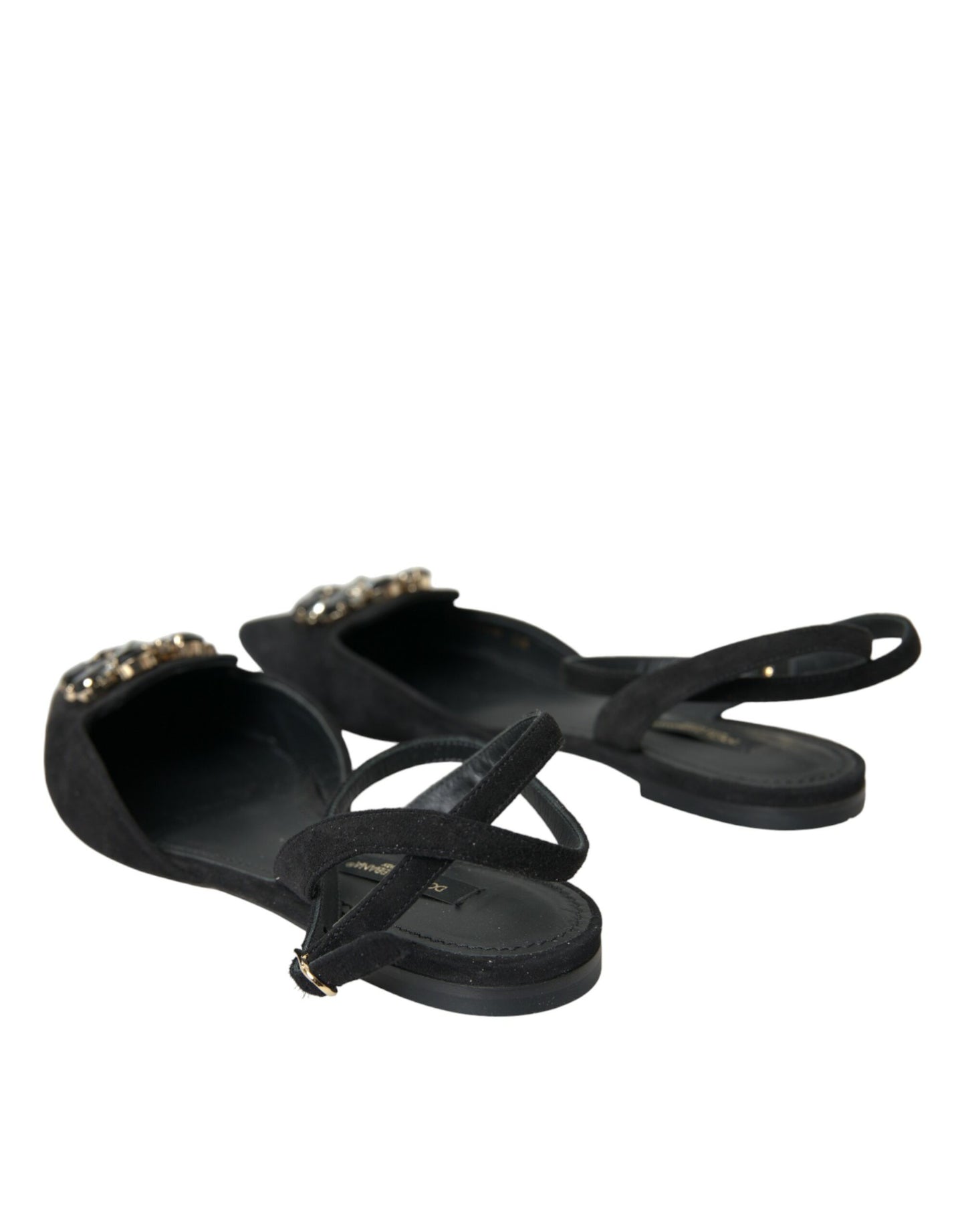 Dolce & Gabbana Dolce & Gabbana Black Leather Crystal Slingback Sandals Shoes/EU38/US7.5/Black