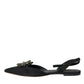 Dolce & Gabbana Dolce & Gabbana Black Leather Crystal Slingback Sandals Shoes/EU38/US7.5/Black