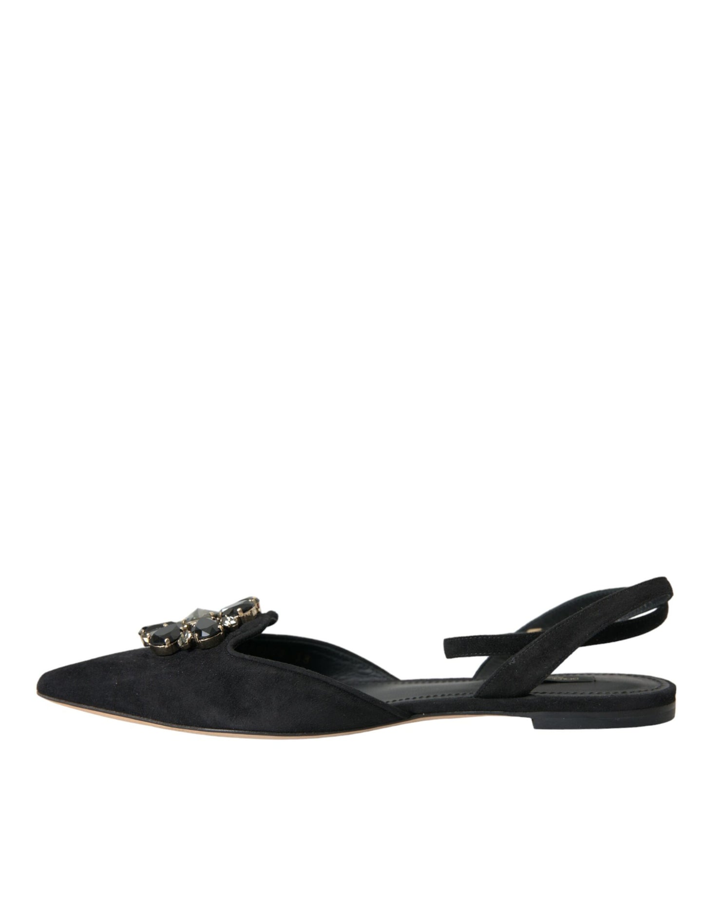 Dolce & Gabbana Dolce & Gabbana Black Leather Crystal Slingback Sandals Shoes/EU38/US7.5/Black