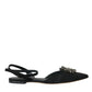 Dolce & Gabbana Dolce & Gabbana Black Leather Crystal Slingback Sandals Shoes/EU38/US7.5/Black