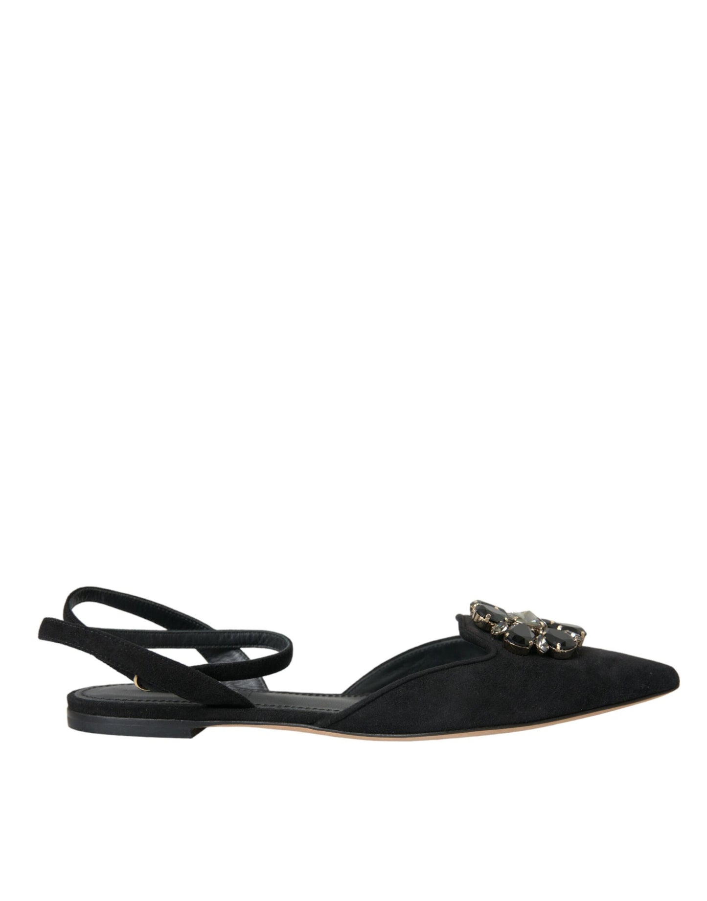 Dolce & Gabbana Dolce & Gabbana Black Leather Crystal Slingback Sandals Shoes/EU38/US7.5/Black