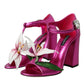 Dolce & Gabbana Dolce & Gabbana Pink Leather Crystals Floral Sandals Shoes/EU36.5/US6/Fuchsia