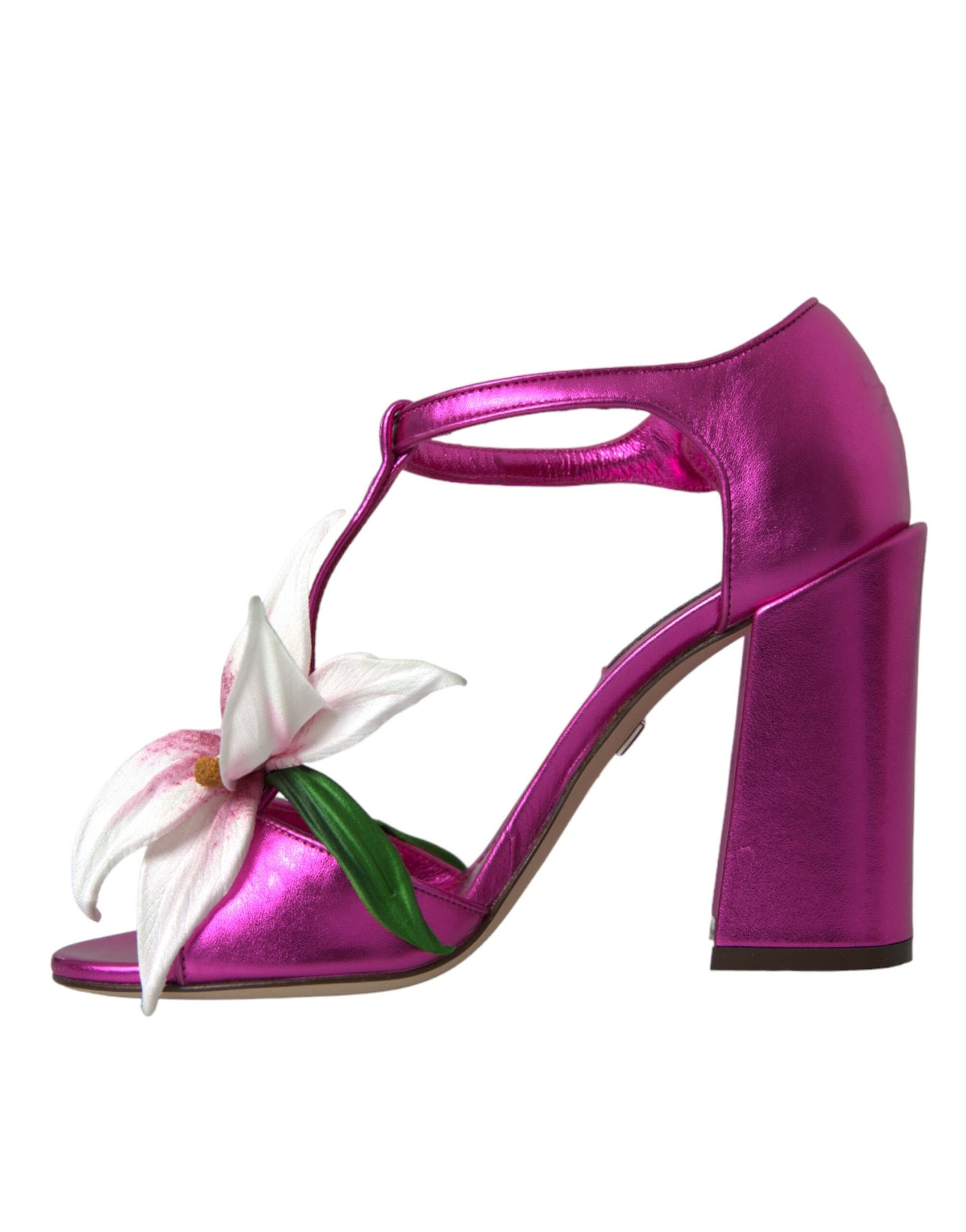 Dolce &amp; Gabbana Dolce &amp; Gabbana Pink Leather Crystals Floral Sandals Shoes/EU36.5/US6/Fuchsia