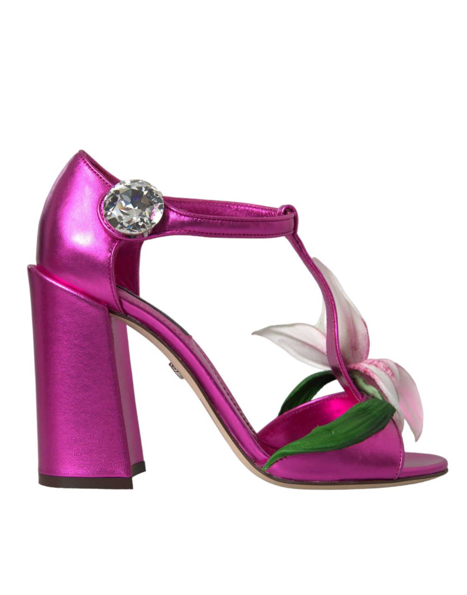 Dolce &amp; Gabbana Dolce &amp; Gabbana Pink Leather Crystals Floral Sandals Shoes/EU36.5/US6/Fuchsia