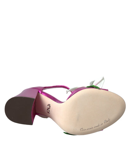 Dolce &amp; Gabbana Dolce &amp; Gabbana Pink Leather Crystals Floral Sandals Shoes/EU36.5/US6/Fuchsia