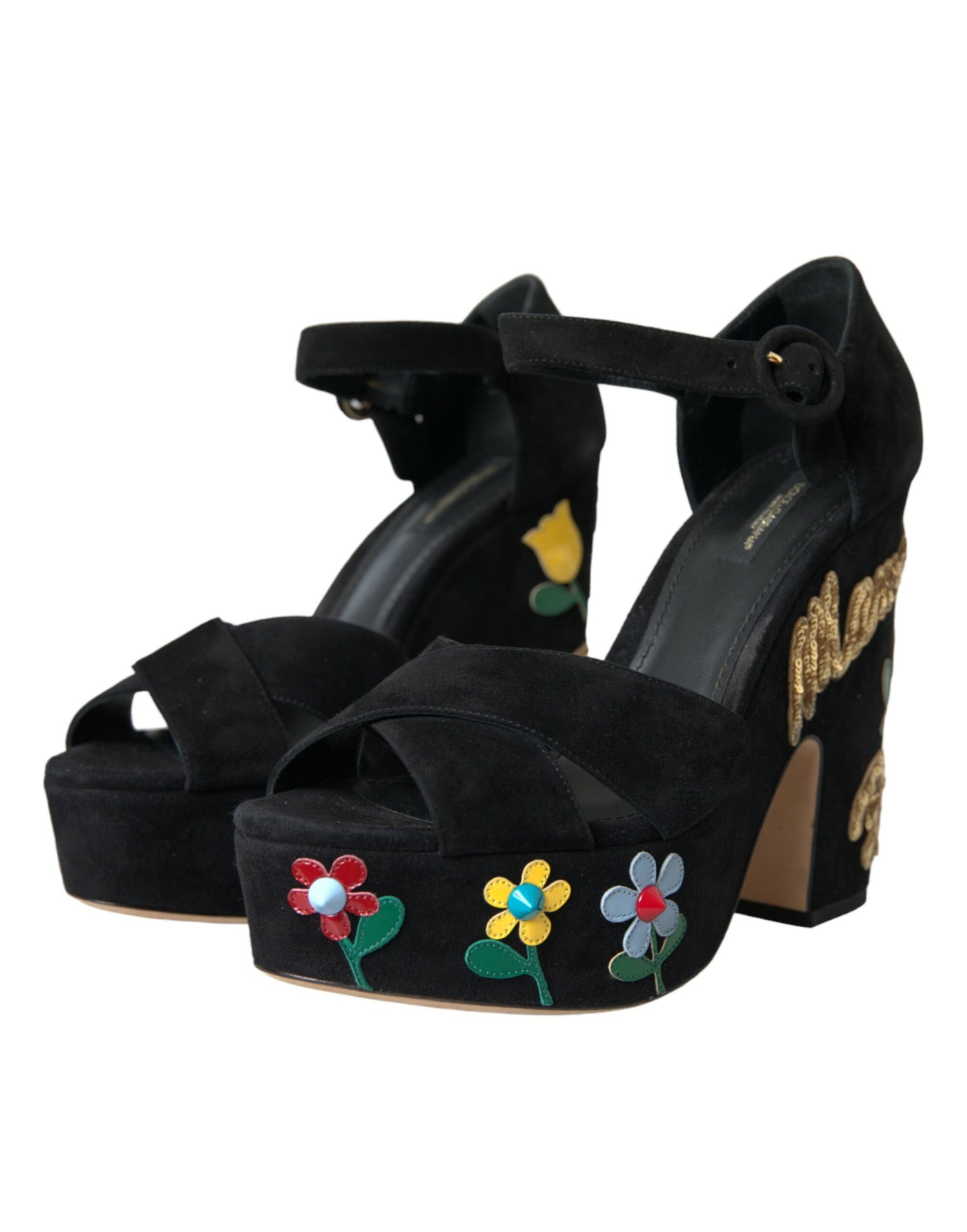 Dolce &amp; Gabbana Dolce &amp; Gabbana Black Suede Ankle Strap Heels Sandals Shoes/EU39/US8.5/Black