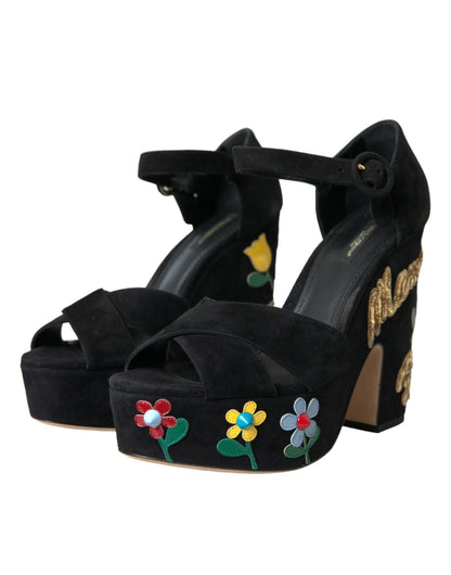 Dolce &amp; Gabbana Dolce &amp; Gabbana Black Suede Ankle Strap Heels Sandals Shoes/EU39/US8.5/Black