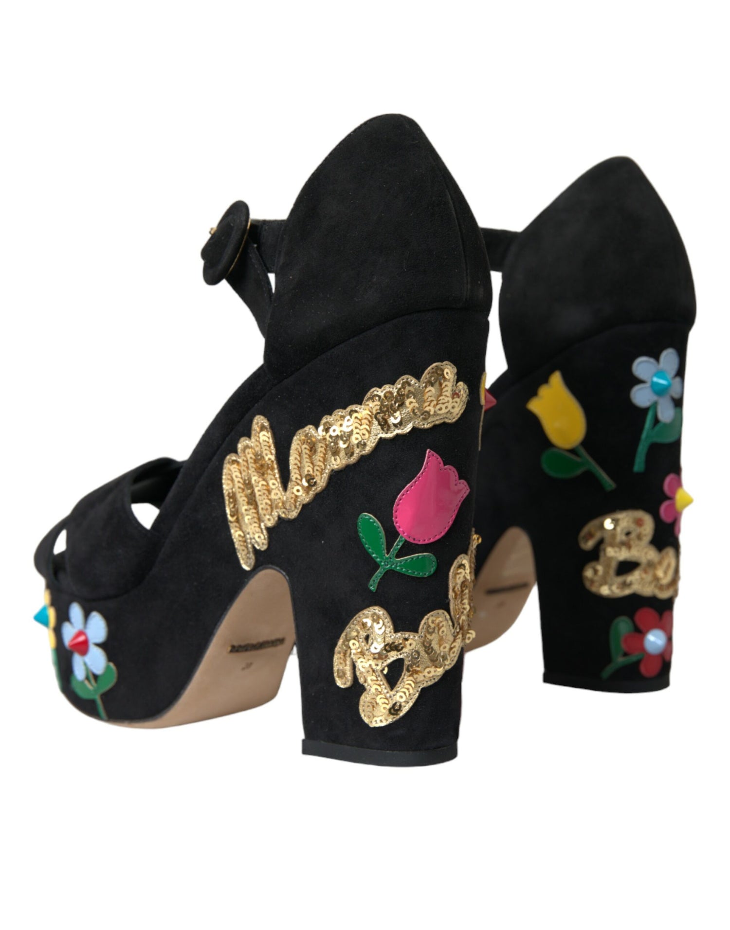 Dolce &amp; Gabbana Dolce &amp; Gabbana Black Suede Ankle Strap Heels Sandals Shoes/EU39/US8.5/Black