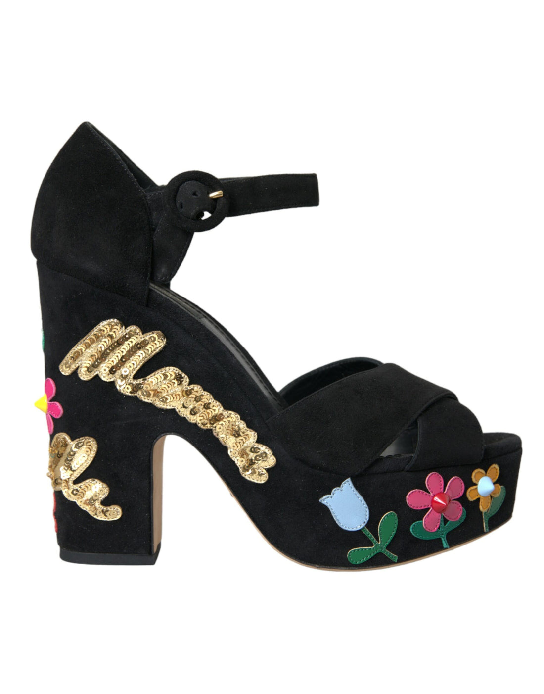 Dolce &amp; Gabbana Dolce &amp; Gabbana Black Suede Ankle Strap Heels Sandals Shoes/EU39/US8.5/Black