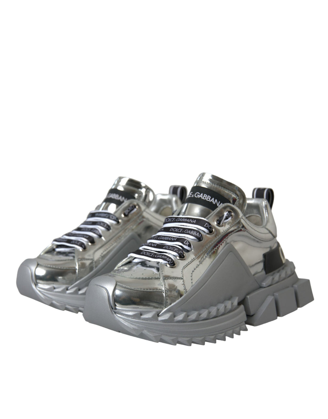 Dolce &amp; Gabbana Dolce &amp; Gabbana Silver Leather Super Queen Sneakers Shoes/EU37/US6.5/Silver