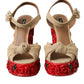 Dolce & Gabbana Red Roses Crystal Platform Sandals Shoes/EU39/US8.5/Beige