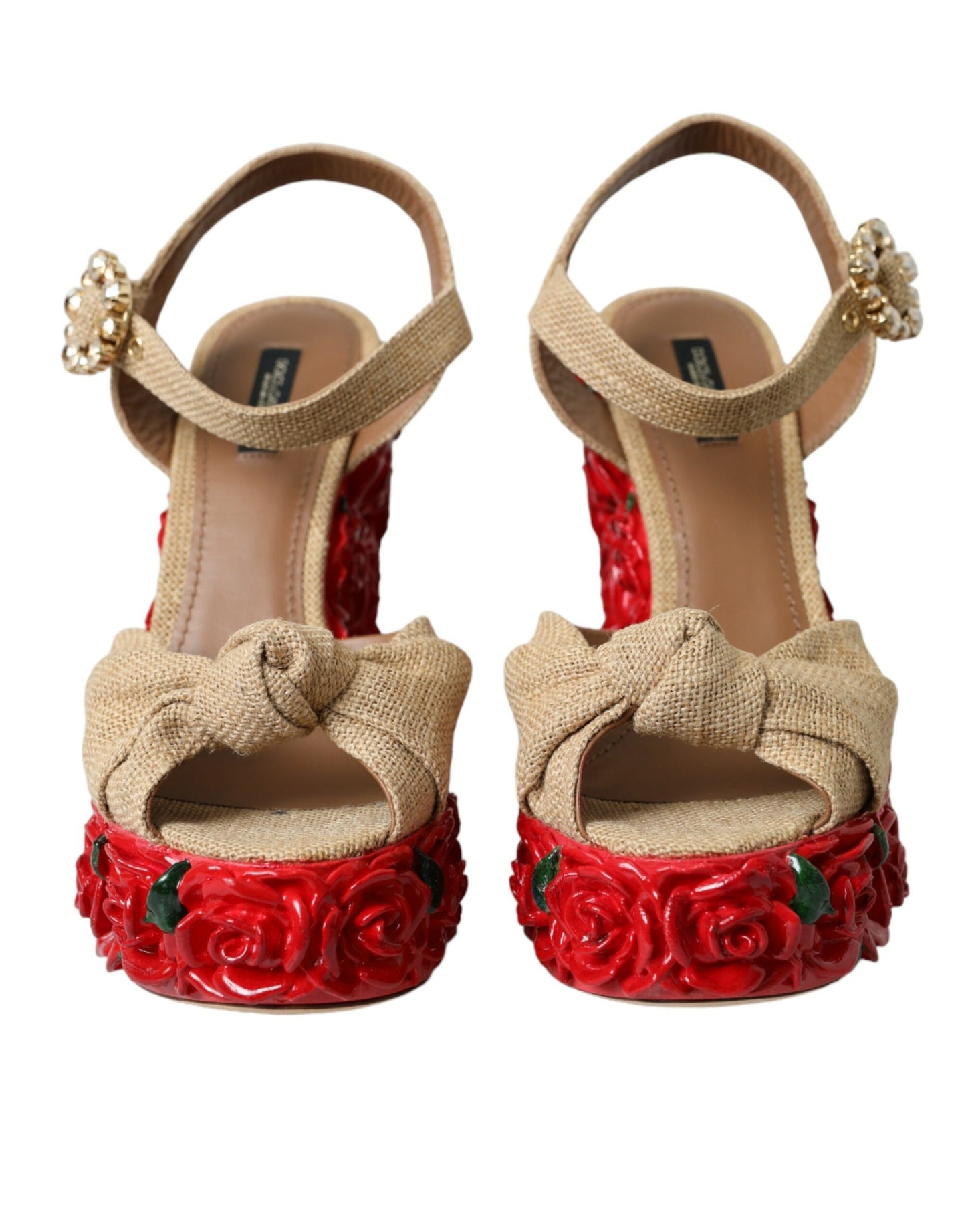 Dolce & Gabbana Red Roses Crystal Platform Sandals Shoes/EU39/US8.5/Beige