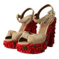 Dolce & Gabbana Red Roses Crystal Platform Sandals Shoes/EU39/US8.5/Beige