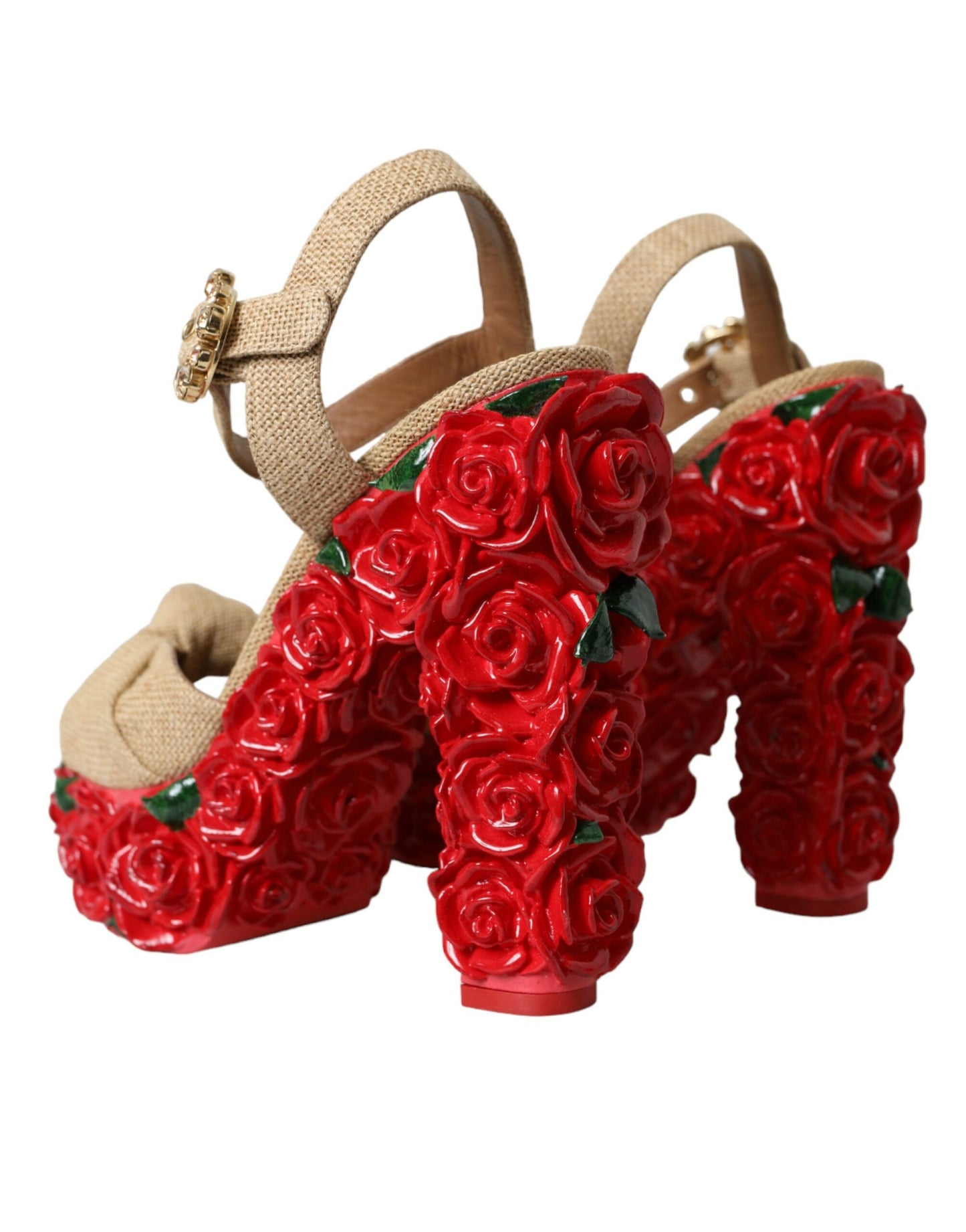 Dolce & Gabbana Red Roses Crystal Platform Sandals Shoes/EU39/US8.5/Beige