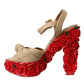 Dolce & Gabbana Red Roses Crystal Platform Sandals Shoes/EU39/US8.5/Beige