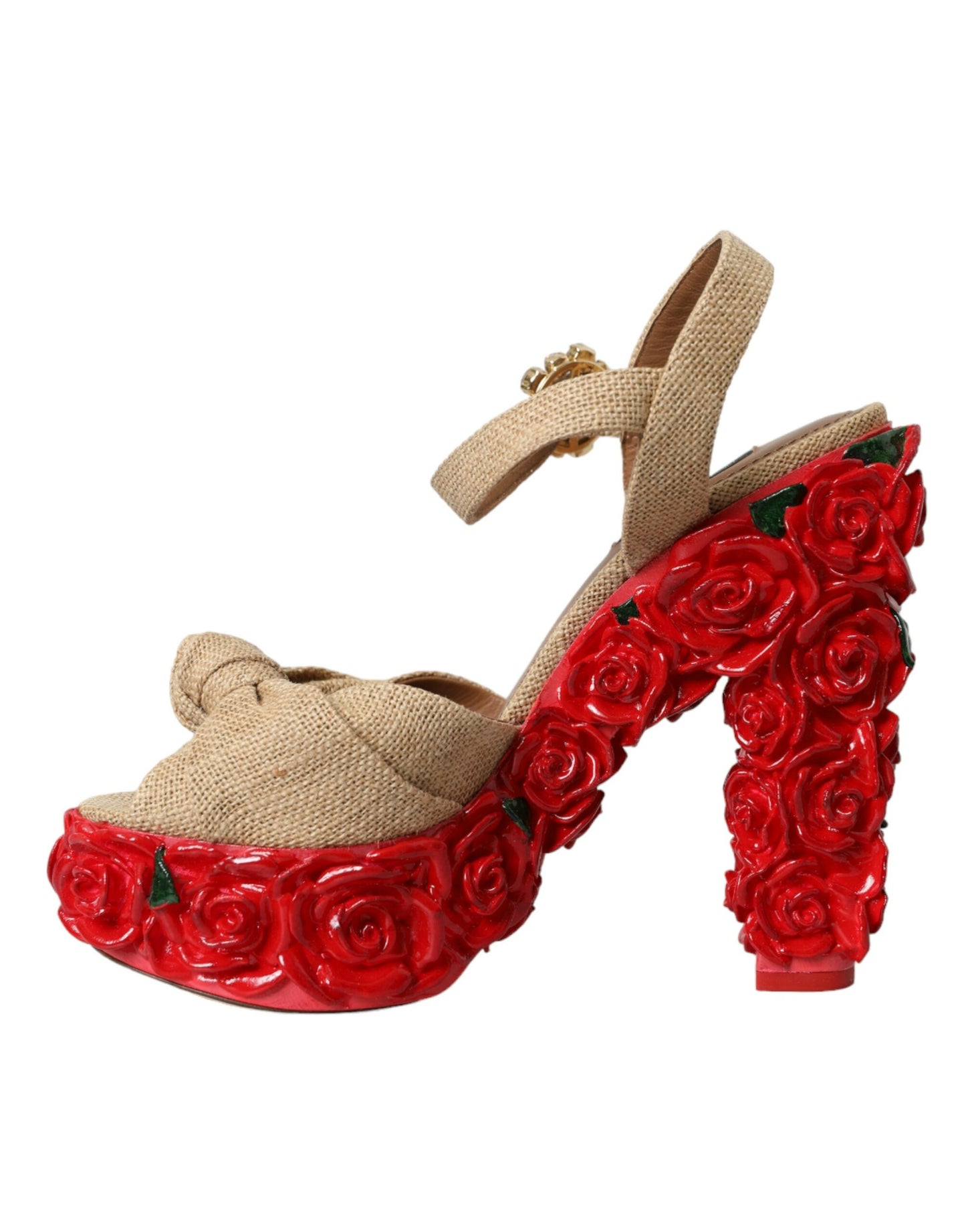 Dolce & Gabbana Red Roses Crystal Platform Sandals Shoes/EU39/US8.5/Beige