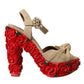 Dolce & Gabbana Red Roses Crystal Platform Sandals Shoes/EU39/US8.5/Beige